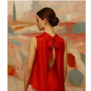 MSGM‎ Milano Red Tie Back Asymmetrical Sleeveless Blouse NWT Luxury Designer